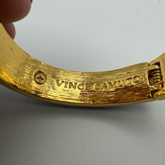 VINCE CAMUTO Black Silver Gold Metallic Snake Skin Rhinestones Chunky Cuff 6” - Picture 5 of 6